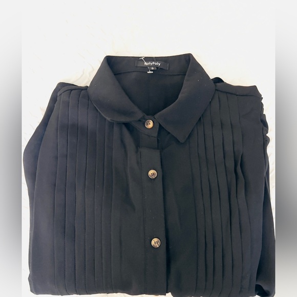 Black Pleated Long Sleeve Shirt Dress - Picture 9 of 11